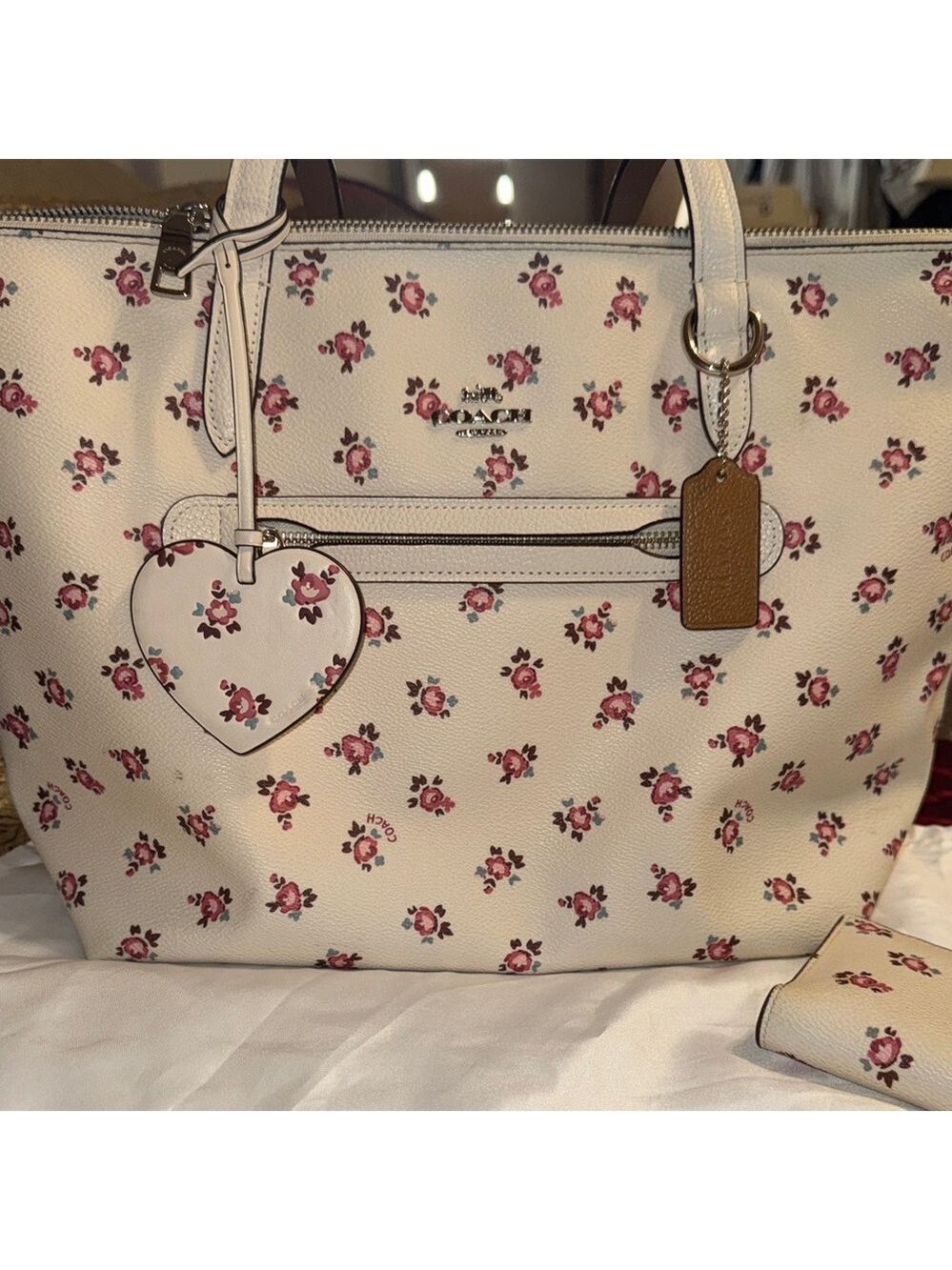 Coach Floral Print Leather Tote Bag 3-Piece Set
